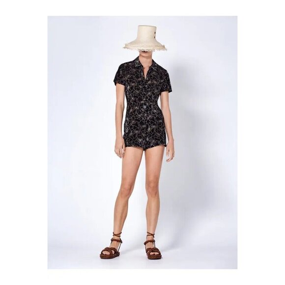 Alexis Belita Floral Jacquard Romper Black Silver Metallic Short Sleeve - Picture 2 of 9